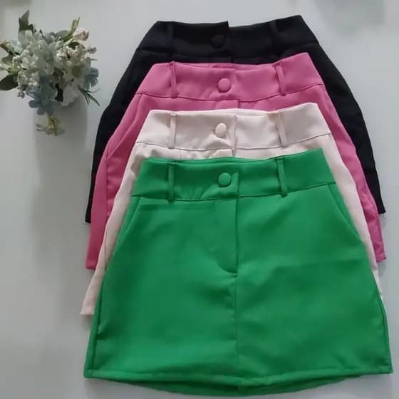 Short Saia Alfaiataria Feminina Con Bolso e Siper Tendencia