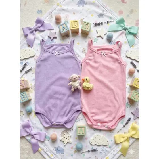 Kit 2 Body Bebê Alcinha Canelado Liso Menina Verão Macio Confortável