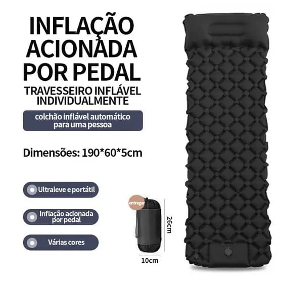 Colchão Automático Inflável Portátil Solteiro 190cm Com Travesseiro Acampamento Camping Viagem Impermeável