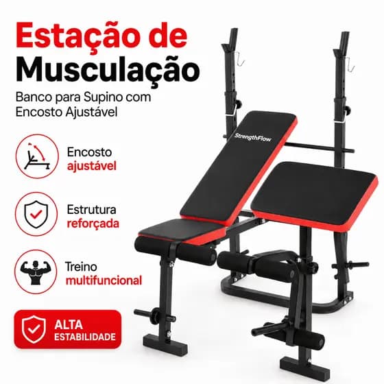 Estação de Musculação Banco para Supino com Encosto Ajustável