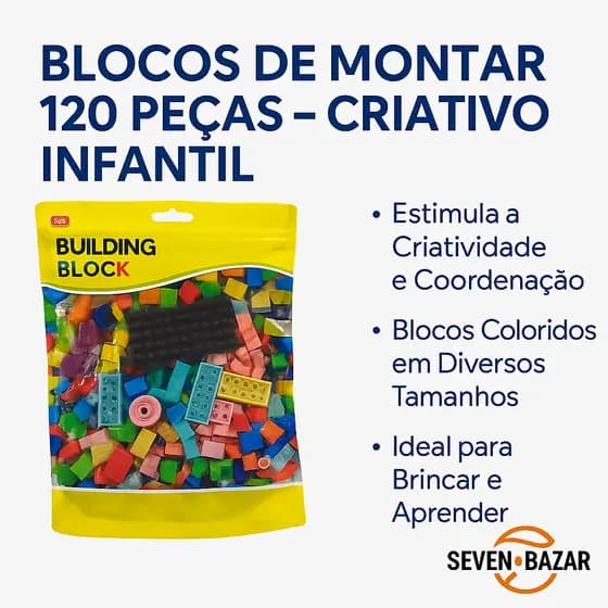 Blocos de Montar 120 Peças – Criativo Infantil – Kit com 1 ou 2 Unidades