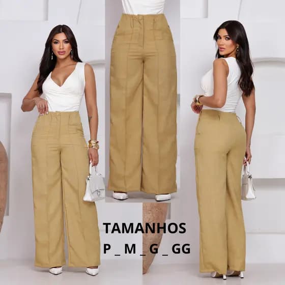 Calça Pantalona De Linho Feminina Social Elegante