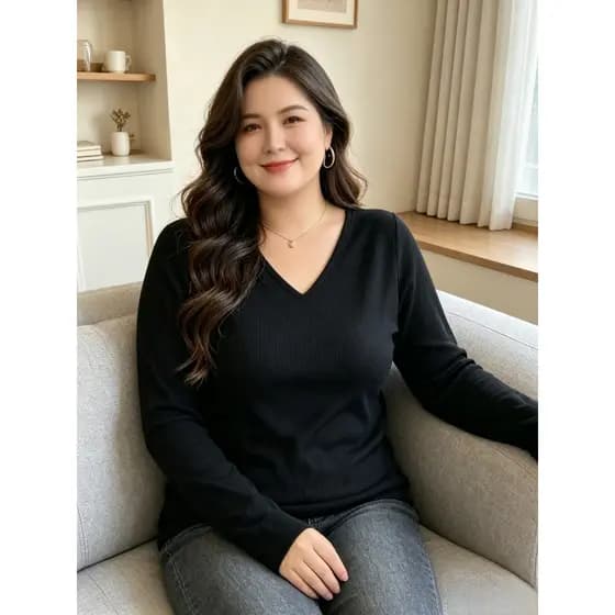 Blusa Térmica Básica Feminina Lisa Gola V e Manga Longa Premium Quente e Super Confortável Inverno