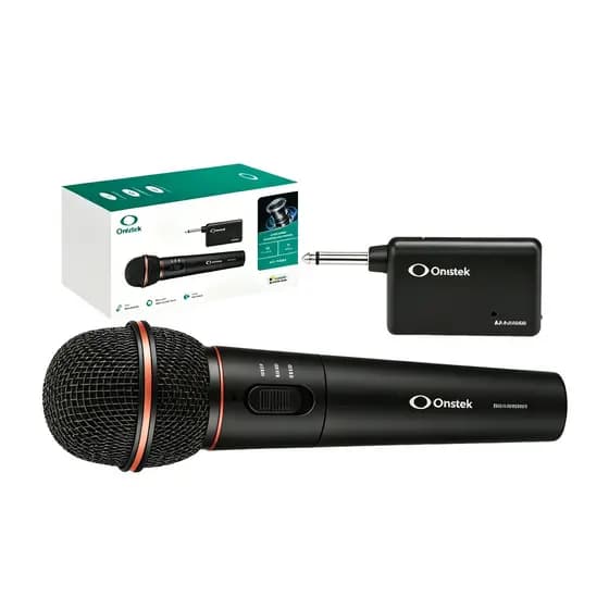 Microfone Sem Fio Profissional P10 Alcance 30m Unidirecional Freq FM Karaokê Gravação Transmissão