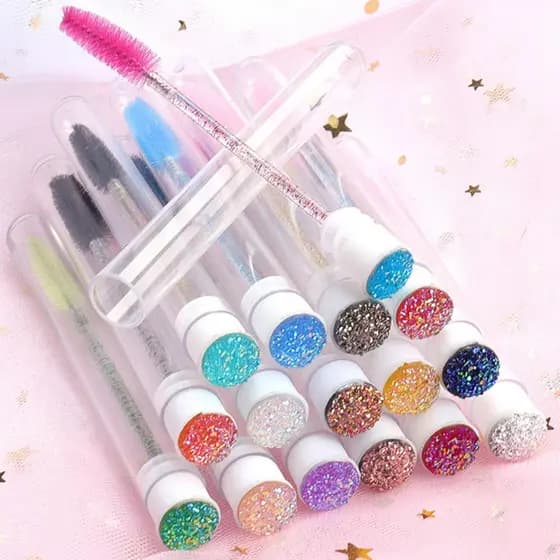 10 Pçs Escovinhas Para Extensão De Cílios Com Tubo Aplicador EyeLash Cabo Glitter Cores Misto Substituível Reutilizável