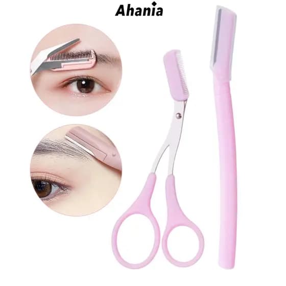 Kit de Navalha E Tesoura Para Sobrancelha, Tesoura Com Pente, Aço Inoxidável Com Pente, Depilação Facial
