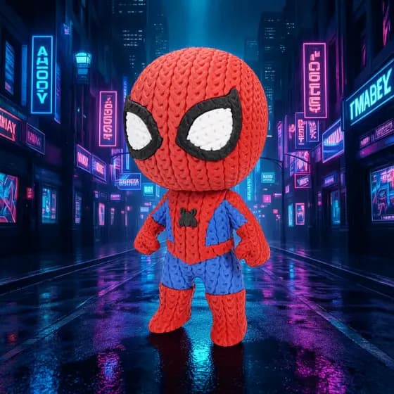 Miniatura Articulada 3D Inspirada no Homem-Aranha Estilo Crochê Amigurumi | Boneco Decoração Geek