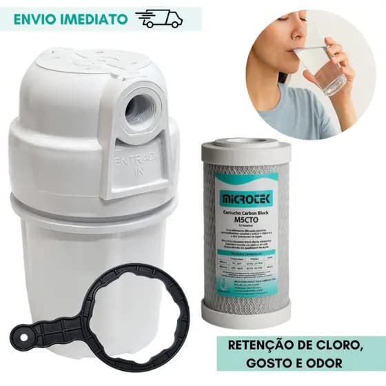 Filtro de Água Compacto Kit Completo 5" Refil Carvão Ativado Remove Cloro Retira Odor Purificador
