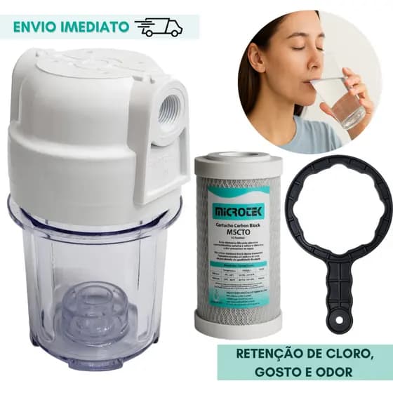 Purificador Filtro de Água Com Refil Carbon Block Carvão Ativado Pia Cozinha Água Sem Cloro
