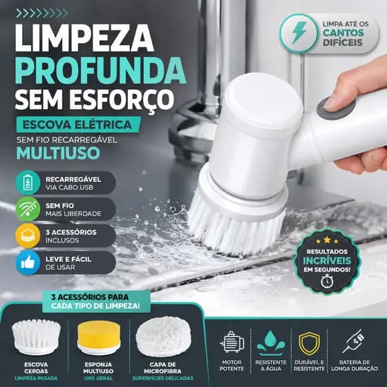 Escova Elétrica Sem Fio Para Limpeza Pesada Recarregável Limpador Multiuso Prático e Fácil | CH