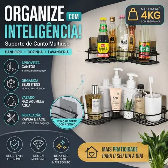 Porta Shampoo - Suporte De Canto Com adesivos Prateleira Para Banheiro E Sabonete - CH