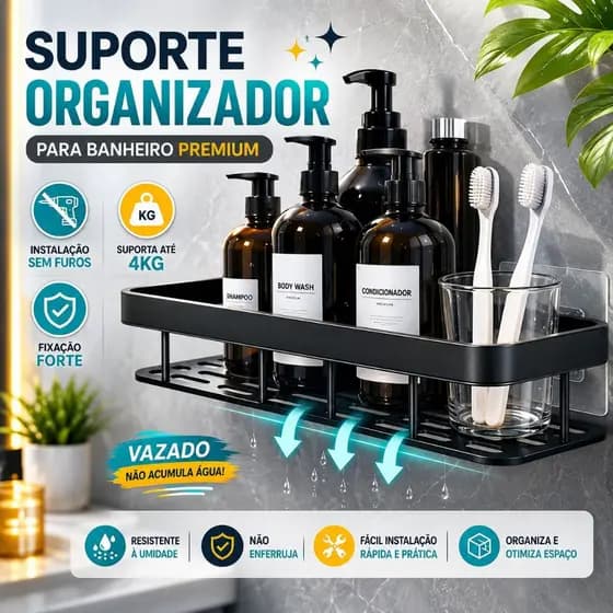 Suporte De Shampoo Prateleiras De Banheiro Reto Sem Furo - CH
