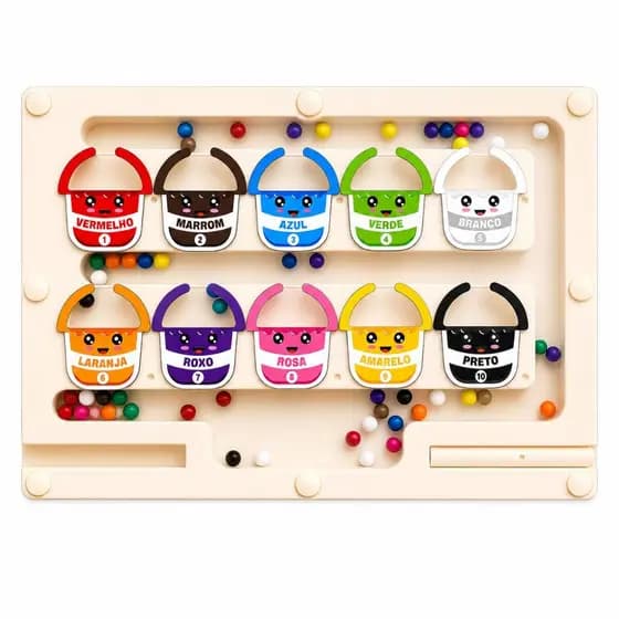 Brinquedo Lousa português Educativo Magnético Cores e Contagem 50 Bolinhas Caneta Magnética 15x23cm