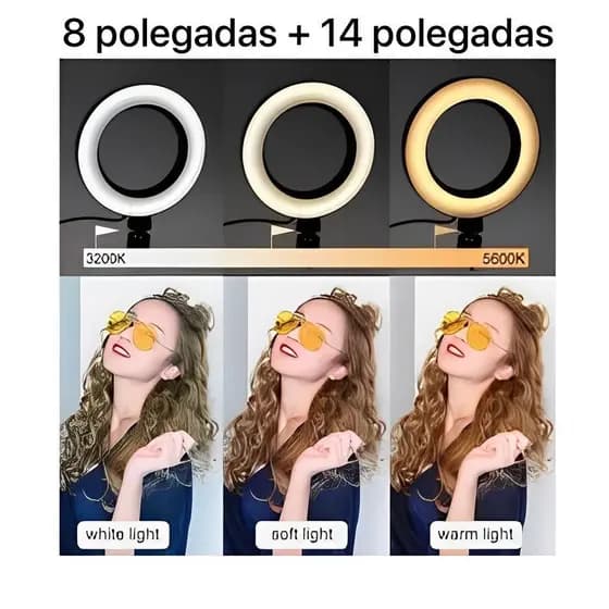 Ring Light 8 Polegadas c/ Tripé de mesa + Ring Light 14 Polegadas c/ Tripé Iluminaçãom
