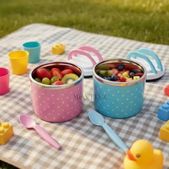 Pote Termico com Colher 450ml Marmita Termica em Inox e Plastico Hermetica Marmitinha Infantil