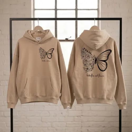 Agasalho Moletom Feminino Borboleta Inverno Blusa de Frio Estampa Criativa Butterflies and Flowers Streetwear Premium