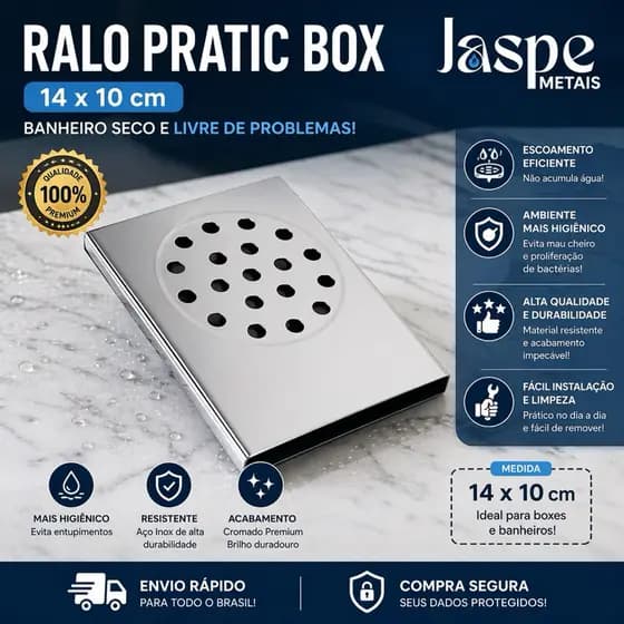Ralo Pratic Cromado Escoamento Para Box Banheiro Inteligente 100% Aço Inox Luxo Aço Inox