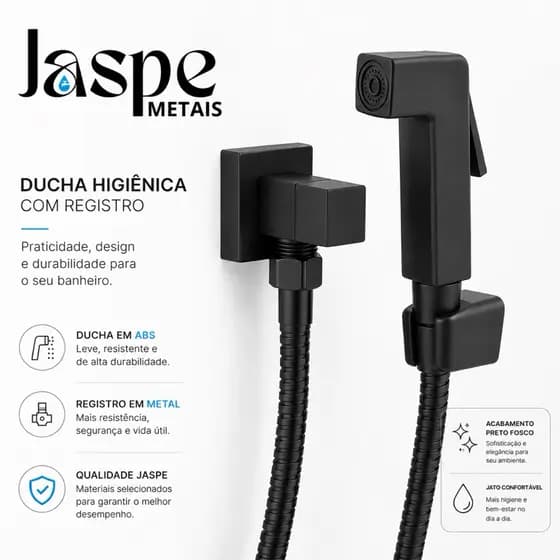 Ducha Higiênica Preta ABS 1/4 de Volta Alta Pressão Engate Flexível Registro em Metal Banheiro