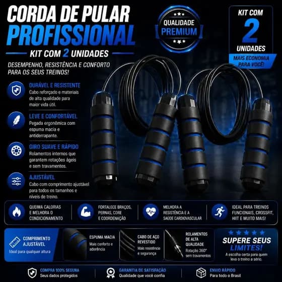 Corda de pular 3m ajustável profissional de crossfit e malhar com rolamento funcional-envio imediato