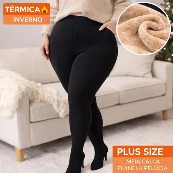 Meia-Calça de Flanela Pelúcia Preta – Conforto e Aquecimento para o Inverno