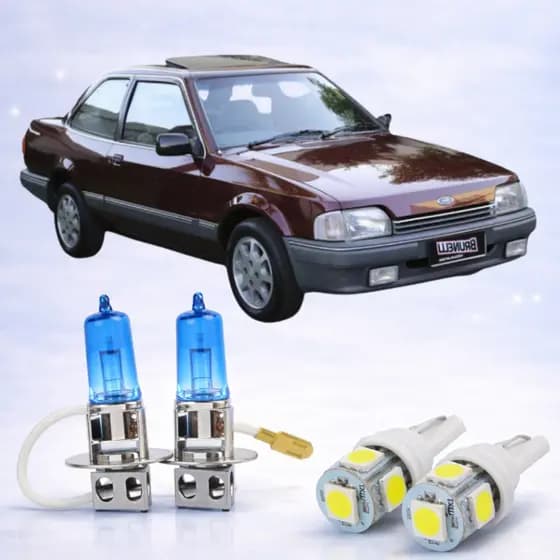 Kit Lâmpada H3 Farol de Milha + Lâmpada LED Super Branca 12V FORD VERONA 1990 ATÉ 1996