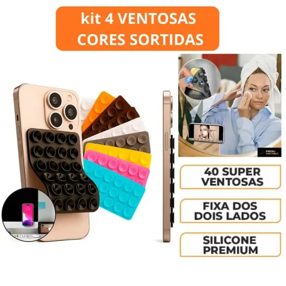 Kit 4 Suporte Ventosa de Silicone Para Celular Todas as Superfícies Lisas