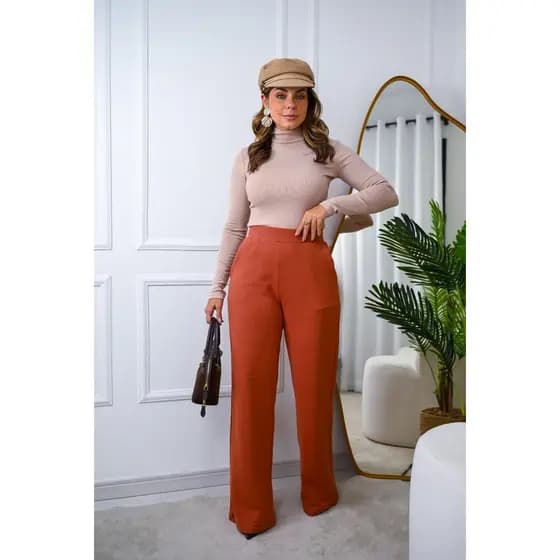 Calça Wide Moletom Marrom
