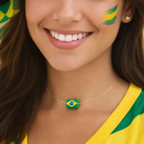 Chocker Fio De Nylon Com Pingente Bandeira Do Brasil (40 cm + 5 cm extensor)