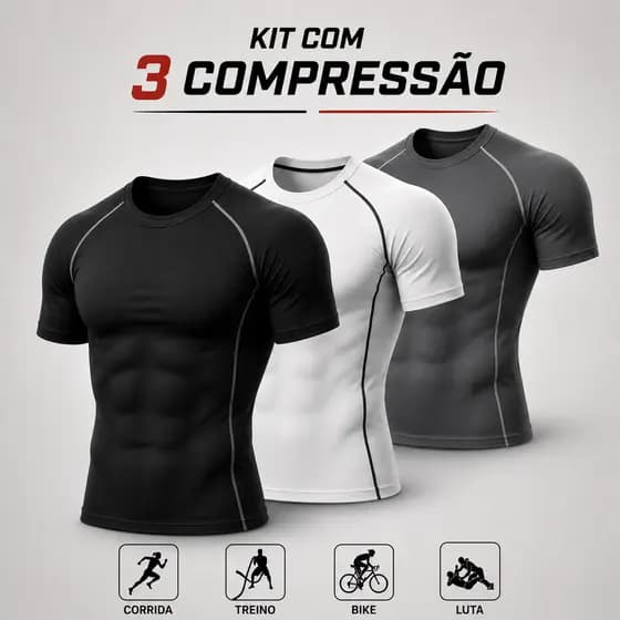 Kit 3 Camisas de Compressão Masculina Camiseta de Compressao LISA Rash Guard Academia Treino