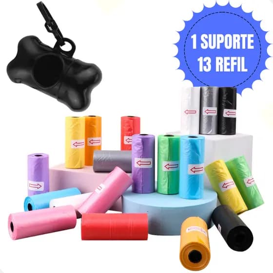 Kit 1 Suporte Cata Cata e 13 Rolinhos Higiênico Pet
