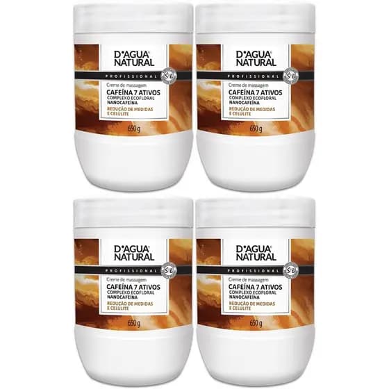 Kit 4 Potes Creme De Massagem Corporal Dagua Natural Cafeína 7 Ativos 650g Reduz Medidas e Celulite