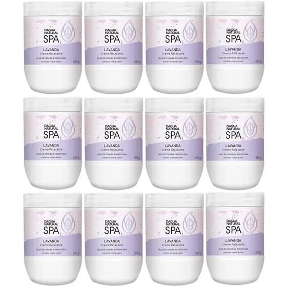 Kit 12 Potes Creme Relaxante Dagua Natural Spa Lavanda Óleo de Copaíba e Passiflora 650g Hidratante
