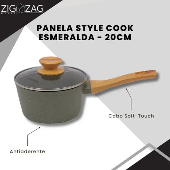 Panela Style Cook de Cerâmica Antiaderente, Esmeralda - 20cm | Para Fogão a Gás, Indução e Vitrocerâmico