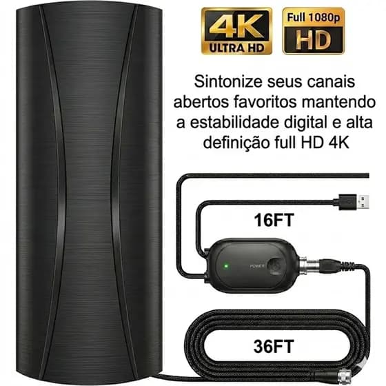 Antena Digital Para Tv UHF HDTV Smart Com Amplificador 4K 8K Interna Externa