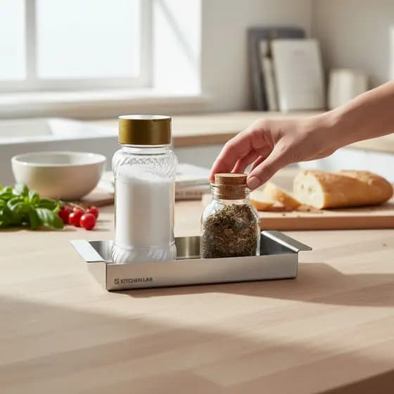 Bandeja Organizadora Inox para Cozinha – Porta Temperos, Pia e Bancada | Design Moderno