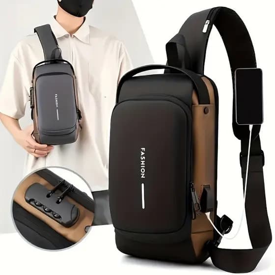 Mochila De Peito Masculina À Prova D'água Com Trava De Código Usb Alta Qualidade Maria Katia