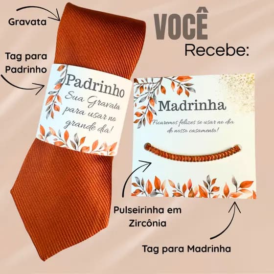Kit Padrinhos de Casamento Gravata com Tag + Pulseira em Zircônia com Tag
