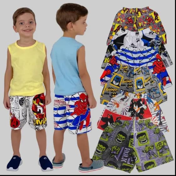 🩳👦 Kit 5 Shorts Infantil Menino – Tactel – Do 2 ao 8 Anos