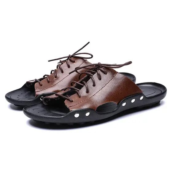 Sandálias Masculinas De Couro Clássico Verão Chinelos Pretos Macios Do Plutônio Slides Leves Para Homem