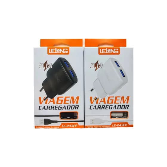 Carregador ORIGINAL IPHONE IOS LELONG LE-243FP Carregamento rápido TURBO 5.1A 2 Portas USB