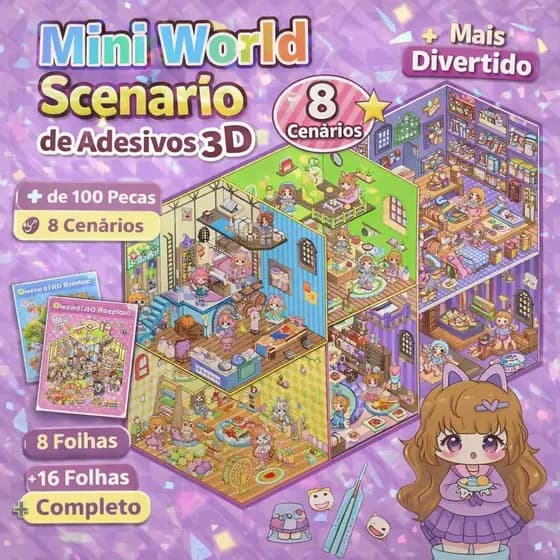 Caderno Adesivos 3d 8 Cenários para montagem + Pinça - livro interativo para Montar e Decorar