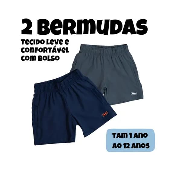 Kit 2 Bermudas Infantil Diploo Tactel Com Elastano Praia Piscina Escola Futebol Lazer Verão Menino