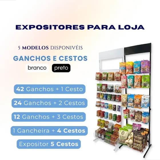 Expositor Organizador Comercial Ganchos E Cestos, Branco ou Preto, Aramados