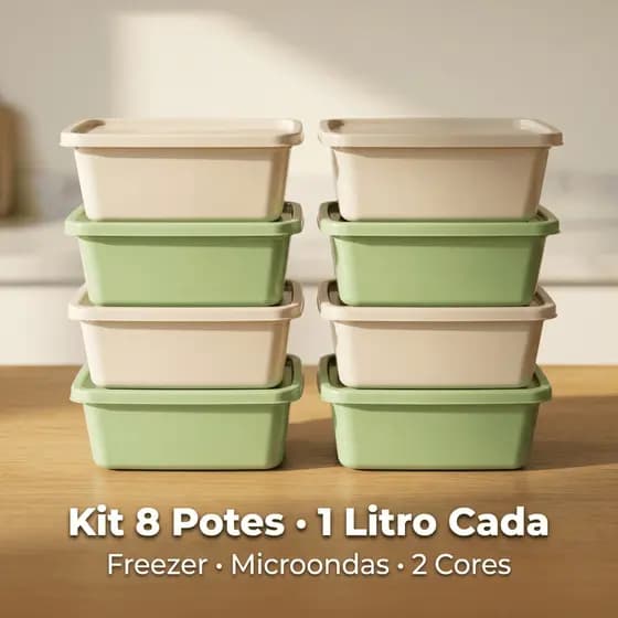 Kit 8 Potes Retangulares Marmita Coloridos 1L Alta Qualidade BPA Free Micro-ondas e Freezer