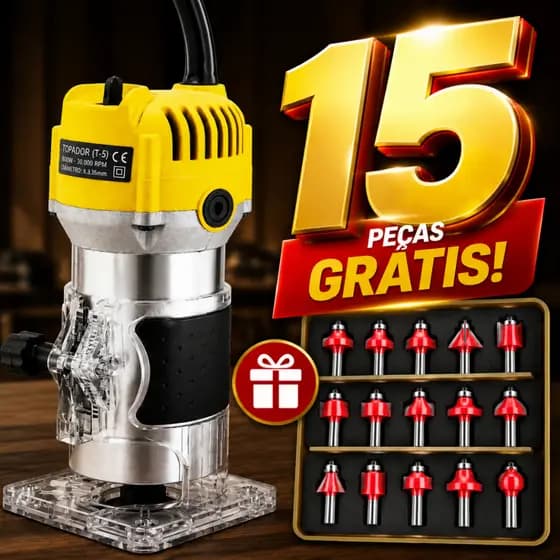 Tupia Laminadora 800W 6mm 110V/220V com 15 Fresas Profissional para Madeira