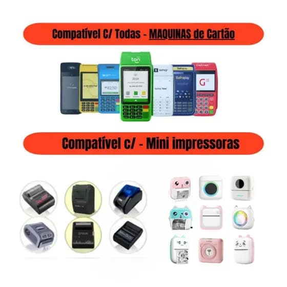 Bobina térmica para mini impressora ou maquina de cartão com 10 unidades
