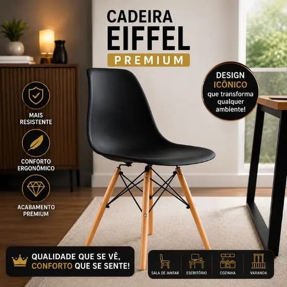 Cadeira Eiffel KIT 2, 4 ou 6 Unidades - Pés De Madeira Moderna Resistente Sala Jantar