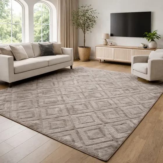 Tapete Sala 2,00x1,40 Geométrico Pelo Baixo Fácil de Limpar