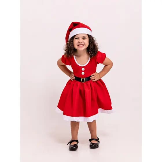 Fantasia Natal Vestido Tactel Infantil Gorro Cinto Menina
