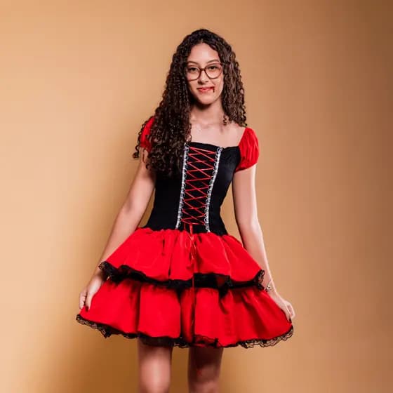 Vestido Fantasia Festa Halloween Vampira Menina Infantil Tule Luxo Corpete